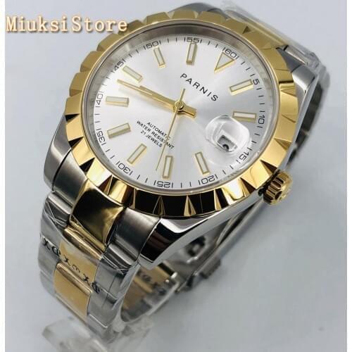 Parnis 2020 New Mens TOP Luxury Waterproof Watch Gold Case Sapphire Crystal Date Window Stainless Steel Automatic Mens Watch