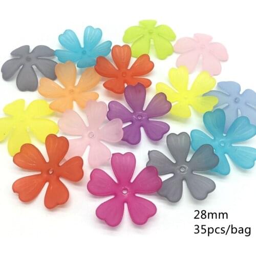 28mm Plastic Acrylic Translucent Dull Polish heart flowers Beads Fit Jewelry Handmade DIY Craft Accessories 35PCS/bag Meideheng
