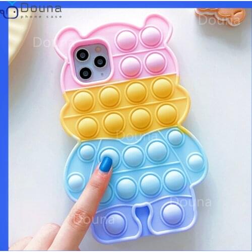 Pop Bubble Case for Xiaomi Redmi 9T Note 10 9 8 Pro Mi POCO M3 Relieve Stress Fidget 3D Cartoon Bear Soft Silicone Rainbow Cover