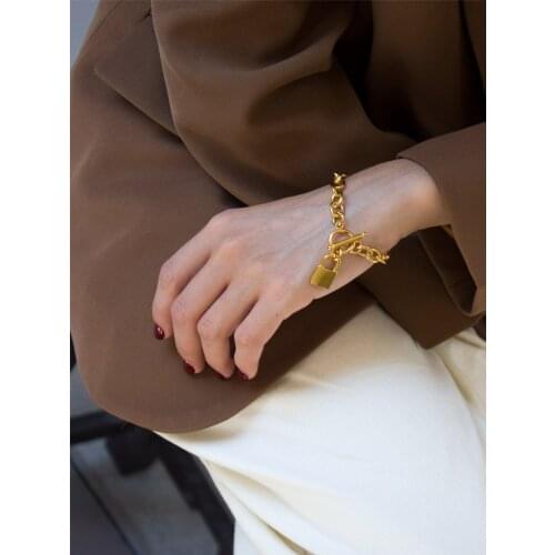 Titanium OT Chain Lock Chunky Bracelet 361L Stainless Steel Jewelry Women Chic Gown Sweet Boho Trendy OL Simply