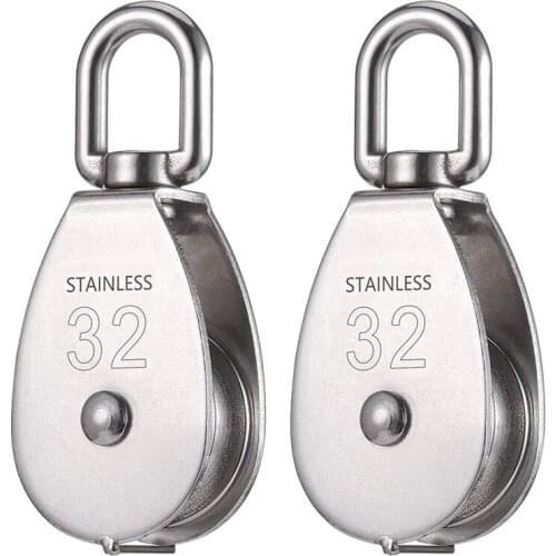 Top!-2 Pieces 32 MM Pulley, Single Pulley Set in Stainless Steel 304, Shells Pulley Roller for Load Capacity (551Lbs)