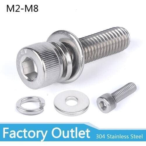 M2M2.5M3 stainless steel 304 cup head hexagonal bolt screw nut gasket set large full-body pad combination