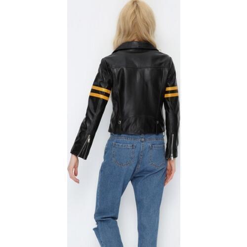 High Quality Women Slim Fit Short Real Leather Jacket Motorcycle Biker Coat Designer Female Punk Stage Show Sheepskin Jacket