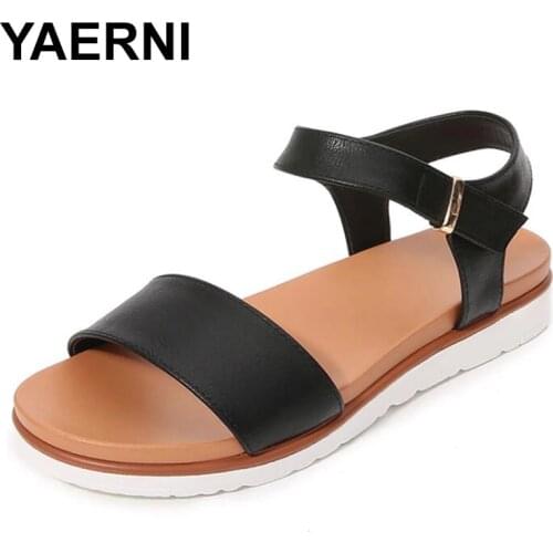 YAERNI Ladies Shoes Sandals 2021 Summer New Flat Non-slip Sandals Female Solid Color Women Casual Beach Shoes