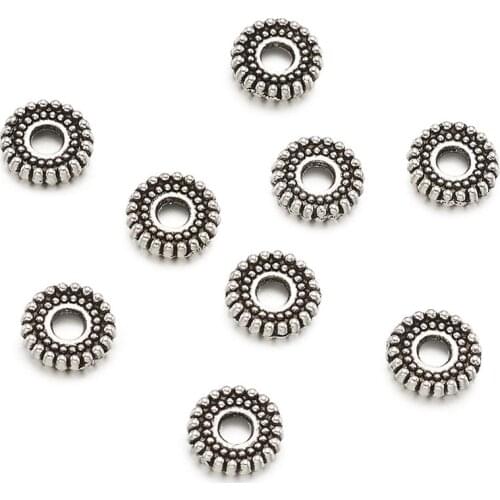 Pandahall 100pcs 6mm 7mm 8mm Tibetan Style Bead Spacers Antique Silver Color Daisy Flower Spacer Beads for Jewelry Making