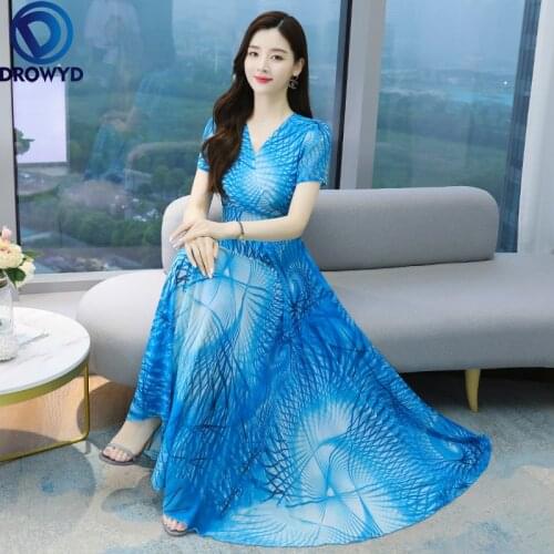 2021 Summer Bohemian Women Dresses Casual Chiffon Floral Print Dress Short Sleeve V-Neck Vintage Beach Dress Party Vestidos