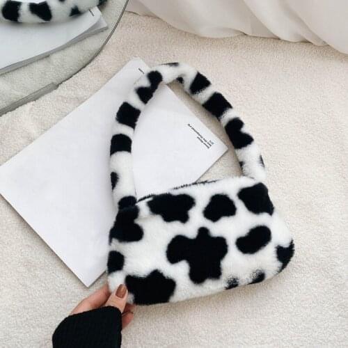 2021 Fashion Women Print Mini Shoulder Bags Female Winter Plush Underarm Bag Soft HandBag Leopard Pattern Fluffy Tote Bags Purse