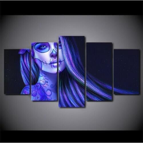Sugar skull day of dead face 5 Pcs Modern Home Wall Decor Canvas Picture Art HD Print Painting On Canvas for Living Room
