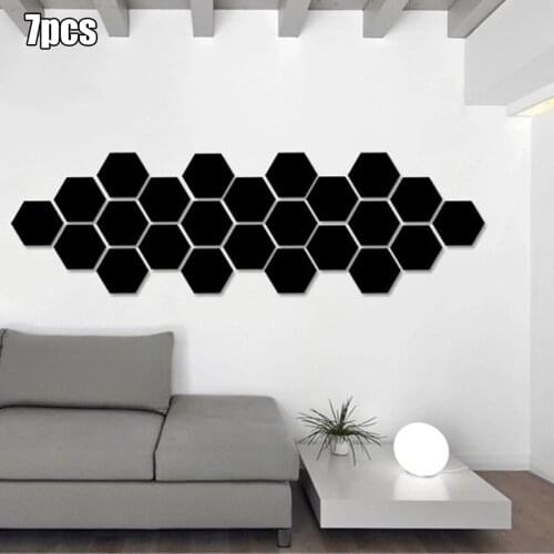 7Pcs/Set 12.6*11*6.3cm Wall Stickers Hexagon Mirror Tiles Mosaic Wall Stickers Bedroom Art Home In Stock