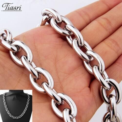 Tiasri 11/13/15mm Men Women Necklace Collar Choker Silver Color Stainless Steel Bracelet Steampunk Style Jewelry Hip Hop Gifts