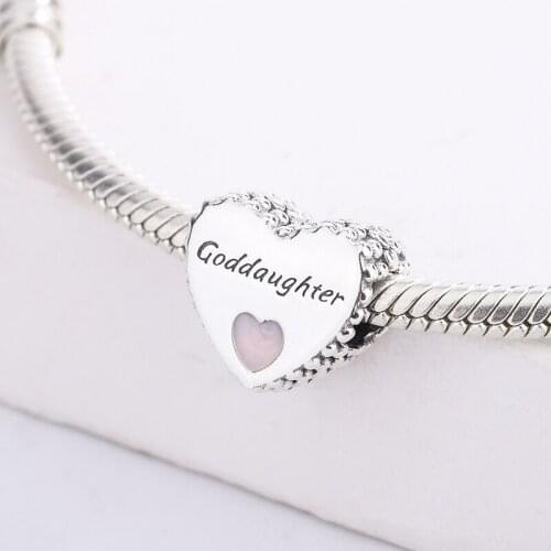 925 Sterling Silver Memorial Goddaughter Heart Charm Beads With Fashion Love Lettering Jewelry Pendant Bracelet For Pandora