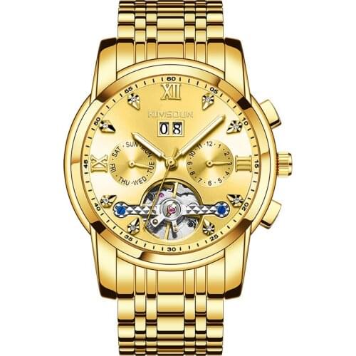 Fashion Luxury Mens Living Waterproof Automatic Watches Luminous Calendar Wristwatch Gold Steel Belt Watch Montre Homme Clock