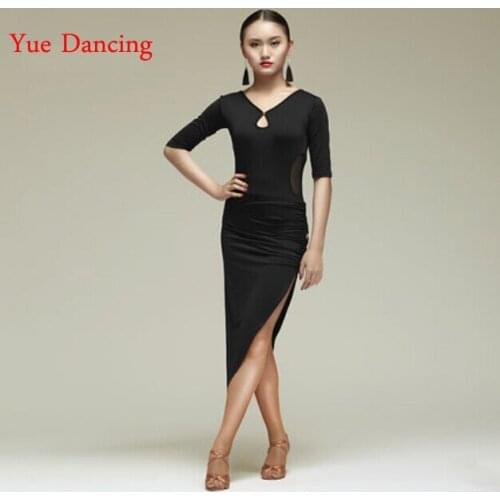 Black/Red/Leopard Asymmetrical Latin Skirts Jupe Femme Dance Dress F Girls Women Sexy Salsa/Ballroom Dancing Competition Dresses