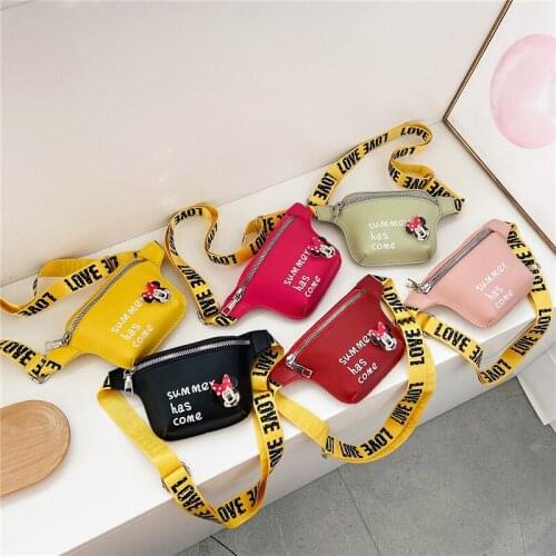 Disney cartoon Minnie cute childrens chest bag fashion PU shoulder messenger bag girls coin purse waist bag childrens backpack