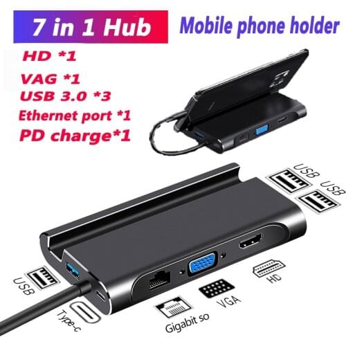 Type C to HDMI Hub Adapter USB hub Docking Station USB 3.0 HDMI VGA RJ45 PD Converter for Laptop Macbook Pro Dock Hub