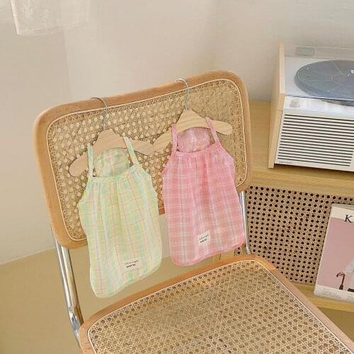 INS style Korean summer pink green plaid suspender skirt Bichon Teddy dog skirt pure cotton light and breathable pet clothes