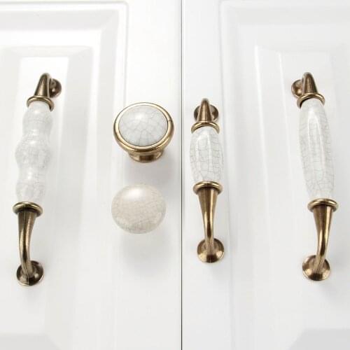 96/128MM Ceramic Kitchen Cabinet Handles Drawer Pull Knobs Antique Brass Door Handle Vintage Furniture Hardware Decorative