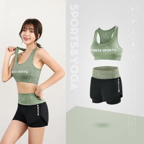2 Pcs Shorts Sets Summer Clothes for Women Yoga Set Fitness Gym Clothing Plus Size Push Up Cropped Top Shockproof Running Bra