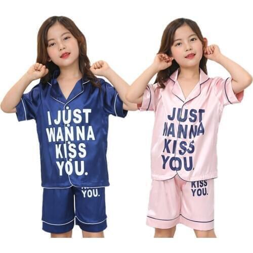 Baby Kids Boys Girls Letter Print Outfits Set Short Sleeve Blouse Tops+Shorts Sleepwear Pajamas Clothes Set