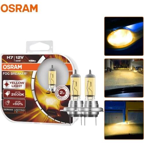 OSRAM Fog Breaker H7 H3 H4 H1 H8 H11 H16 9005 9006 12V 55W 2600K Headlight Car Bulb Hi/Lo Beam +60% Light +200% Yellow (2pieces)