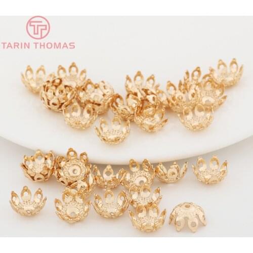 10PCS 9.5MM 24K Champagne Gold Color Plated Brass Beads Caps High Quality Diy Jewelry Accessories