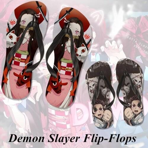 Summer Anime Slippers Demon Slayer Flip-Flops Nezuko Tanjirou Zenitsu Giyuu Tomioka Kimetsu no Yaiba Adult Chilidren Home Shoes