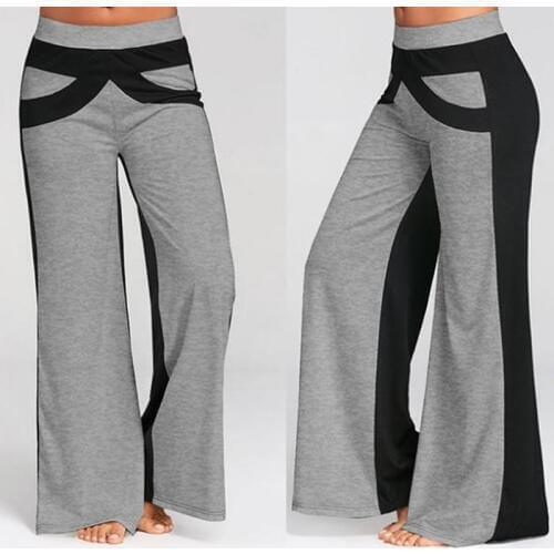 Patchwork Boot Cut Pant High Waist Elastic Wide Leg Pants Fitness Loose Running Dancing Yoga Pant Sport Workout Streetwear