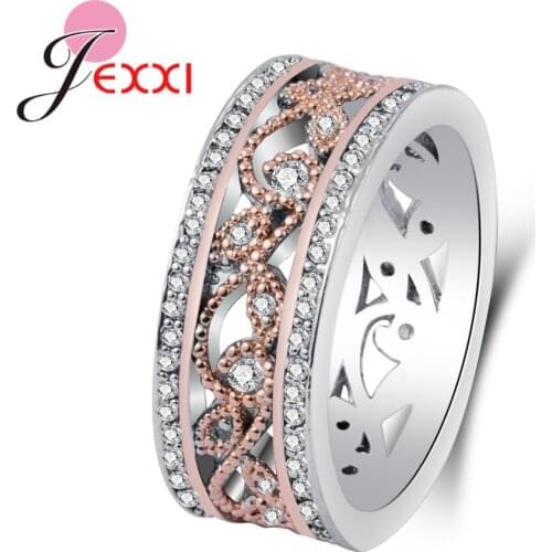 Fashion Exquisite Ring Romantic Gift For Women 925 Sterling Silver Jewelry Pave Clear Stone Hollow Design Elegant Ring