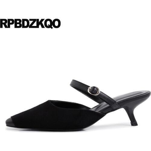 Fashion suede 2019 black ladies medium heels mary jane size 33 pumps green high shoes 4 34 korean pointed toe scarpin stiletto