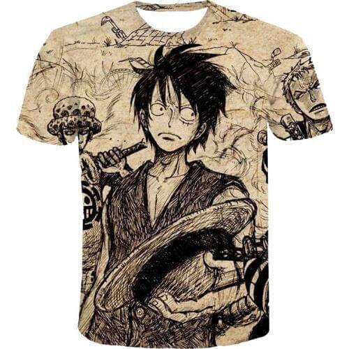 2020 New Anime Mens T-shirt 3D Print One Piece Lufei Sauron Short Sleeve T-shirt Men/Women Same Model Slim Tops T-shirt