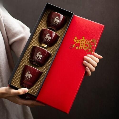 LUWU ceramic teacups sets of 4 cups deer chinese kung fu cup sets drinkware