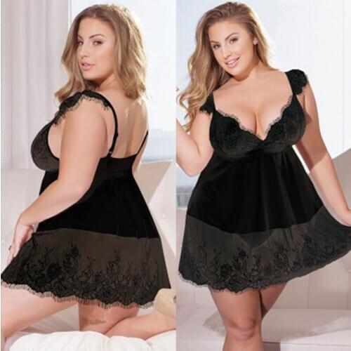 5XL Plus Size Night Dress Lace Sleepwear Slash Neck Nightgown See-though Night Gown Lingerie Dress Porno Womens Clothing Nightie