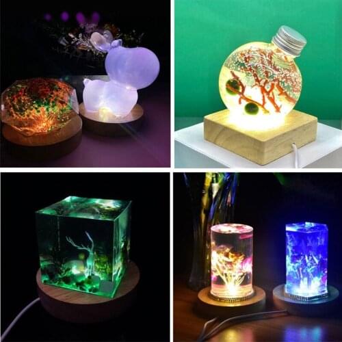 2021 New Handmade LED Wood Resin Display Base Round Wooden Night Base Resin Ornament Stand DIY Night Light Resin Art Crafts