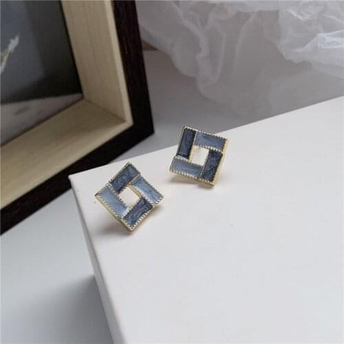 The 2020 new geometric square small glaze stud earrings fashion creative temperament jewelry statement earrings for women
