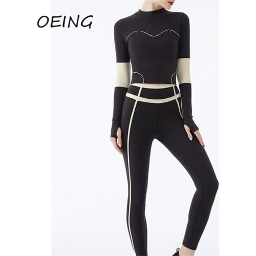 Workout Clothes Women Stripe Set Yoga Running Seamless Leggings Long Sleeve Sets