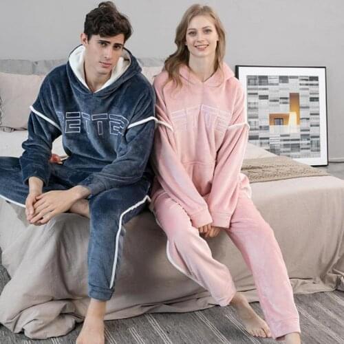 New Flannel Pajamas Suit Loose Casual Men And Women Home Clothes Couples Warm Thick Soft Lounge Lovers Sleepwear Negligee