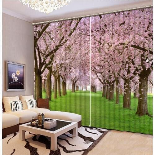 Custom any size pink forest custom curtain blackout bedroom curtains exterior house decor