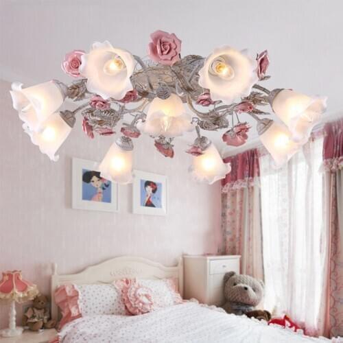 Princess LED Ceiling chandelier White Flower Ceiling Light for dining room living room Girls bedroom Glass Shade Hotel Lamp D71