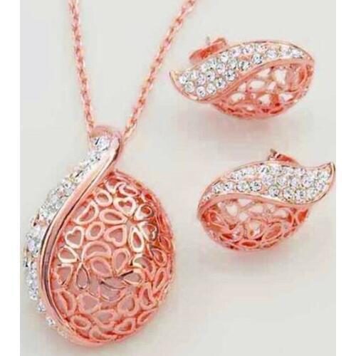 Holiday sale Wholesale gold Color White gold Color hollow leaf pendant rhinestone Crystal Jewelry Sets