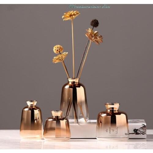 Vase decoration home design Glass Vase Nordic Electroplated Flower Vases For Home Deco Flower Bottle Bar Restaurant Decoration