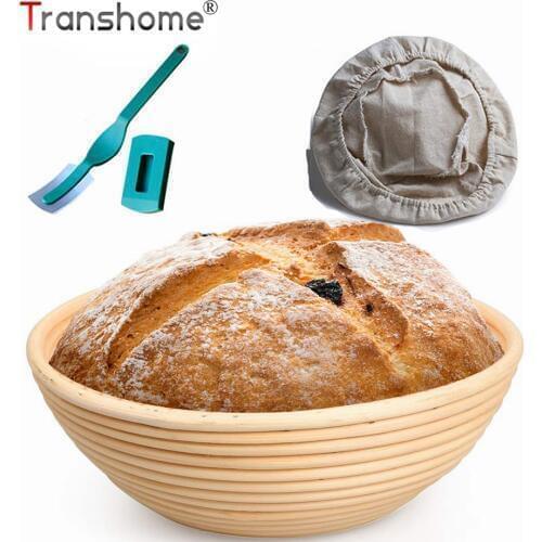 Transhome 3PCS Oval/Round Banneton Bread Basket Rattan Proofing Basket With Cover Sourdough Basket Bread Arc Curved Knife Cutter