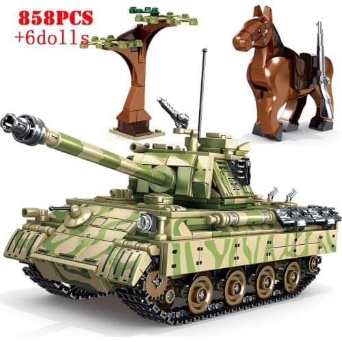 Military Panzer Kampfwagen V Leopard Main Battle Tiger Tank Building Blocks WW2 Soldiers Army City Bricks Toys For Children Kids