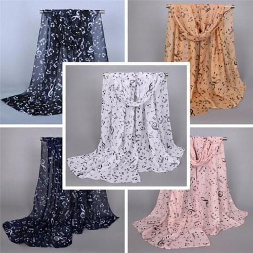 High quality Scarves Musical Note Print Ladies Soft Chiffon Infinity Scarf