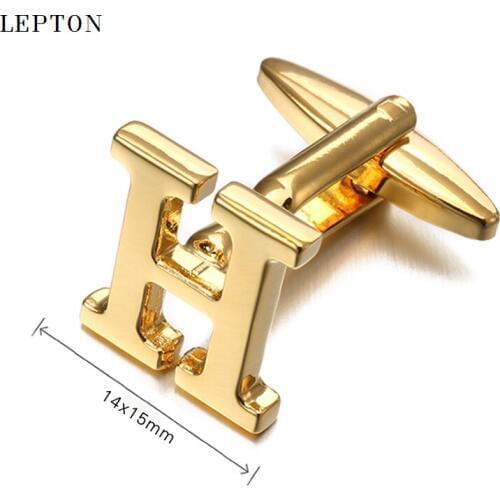 Lepton Hot Letters H Cufflinks For Men High Polishing Stainless Steel CuffLinks Man Shirt Cuffs Cuff links Relojes Gemelos