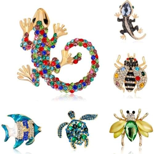 Multi styles Insect Bee Fish Tortoise Brooches Female Hijab Pin Snails Beetle Broche Suit Lapel Pin Animal Crystal Strass Brooch