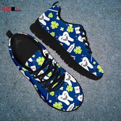 KUILIU Tooth Cartoon Funny Pattern New Shoes for Women Breathable Casual Famale Running Sneakers Mesh Flats Shoes Free Shipping