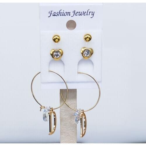 3Pair Stainless Steel Crystal Hoop Earrings Set Women Accessories Gold Color D Letter Earrings Designer aretes E613038S05