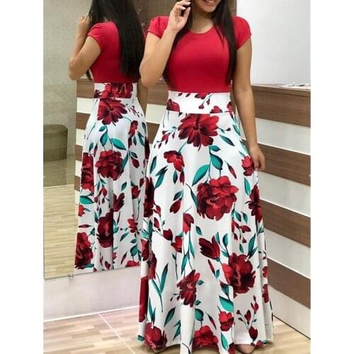 Plus Size Womens Summer Print Stitching Flower Long Banquet Dress 2021 Bodycon Dress Elegant Sexy Woman Super Long Dress