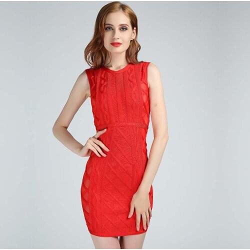 Top Quality Women Solid Color Bandage Dress Above Knee Mini Sexy Ladies High Waist Dresses Sleeveless O-Neck Female Clothing