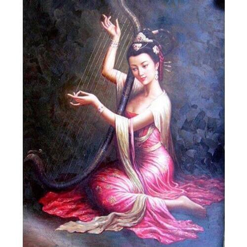 100%Handmade Wonderful Oil painting Chinese Gansu Dunhuang flying fairy playing canvas 36"